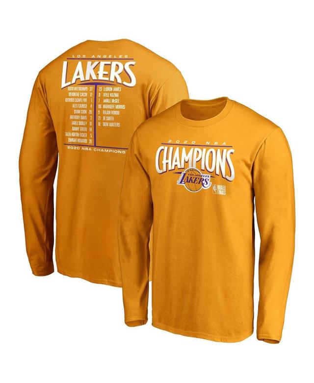 Mens Fanatics Branded Gold Los Angeles Lakers 2020 NBA Finals Champions Streaking Dunk Roster Long Sleeve T-Shirt Product Image