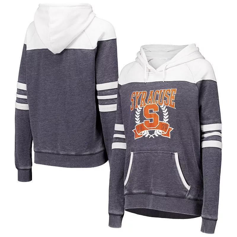 Womens Syracuse Orange Blitz Striped Blocked Raglan Pullover Hoodie Blue Product Image