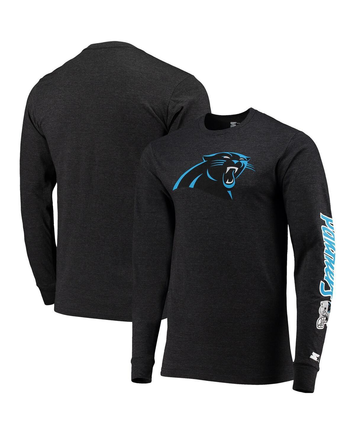 Mens Starter Heathered Black Carolina Panthers Halftime Long Sleeve T-Shirt Product Image