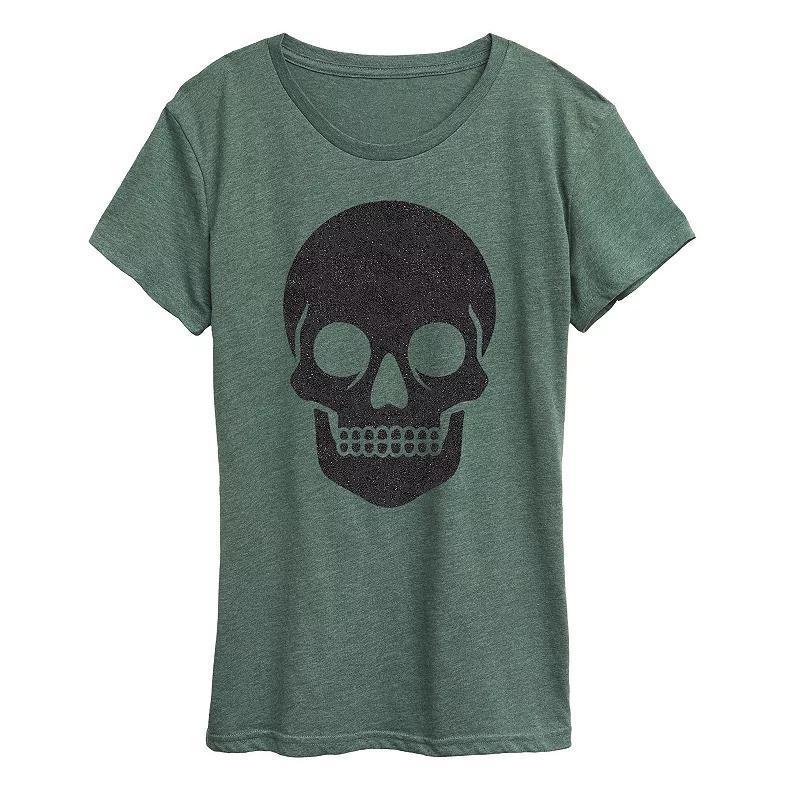 Womens Skull Sparkle Halloween Tee, Girls Product Image