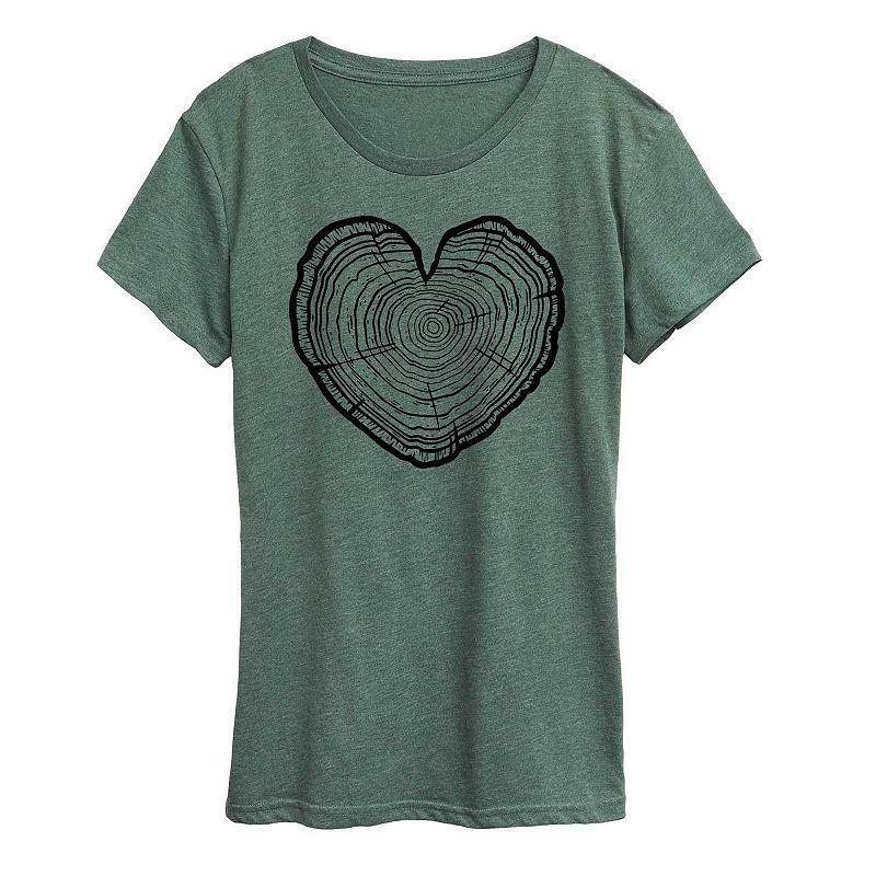 Womens Tree Cross Section Heart Graphic Tee Green Product Image