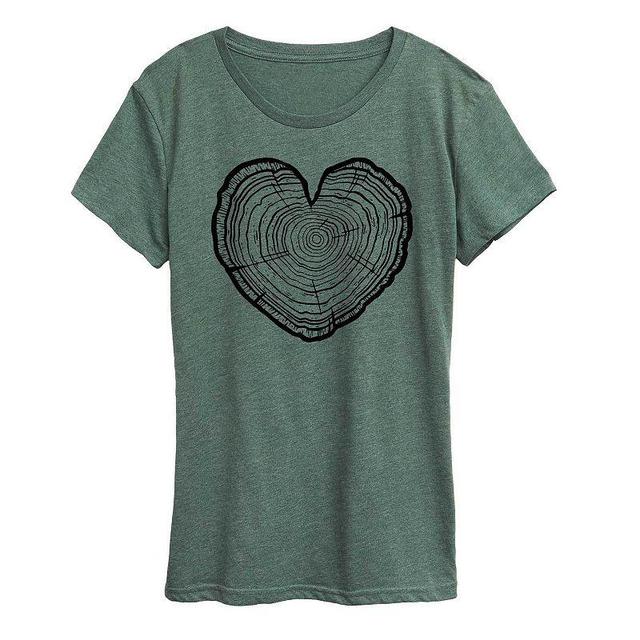 Womens Tree Cross Section Heart Graphic Tee, Girls Grey Green Product Image