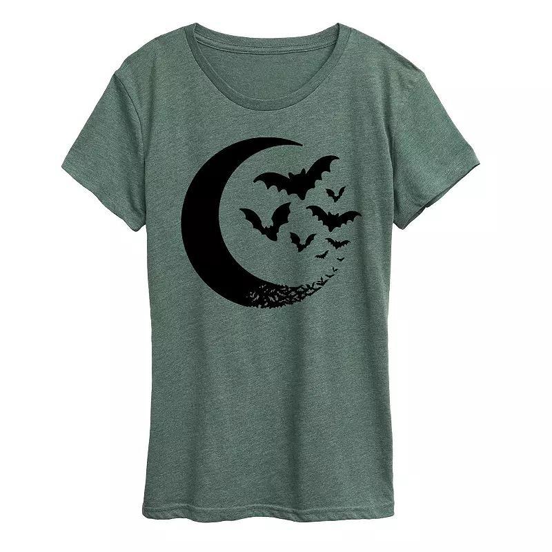 Womens Crescent Moon Bats Halloween Tee, Girls Product Image