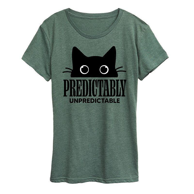 Plus Predictably Unpredictable Cat Graphic Tee, Womens Grey Green Product Image