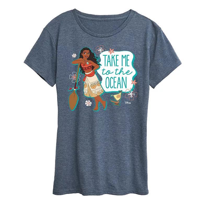 Disney Princess Moana Womens Ocean Graphic Tee, Girls Heather Grey Product Image