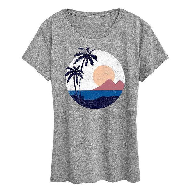 Plus Geometric Beach Scene Graphic Tee, Womens Grey Gray Product Image