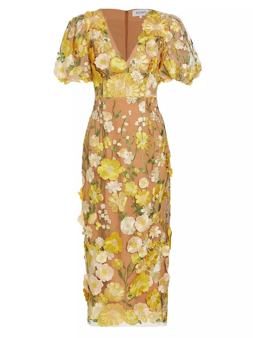 Indie Floral Puff-Sleeve Midi-Dress product image