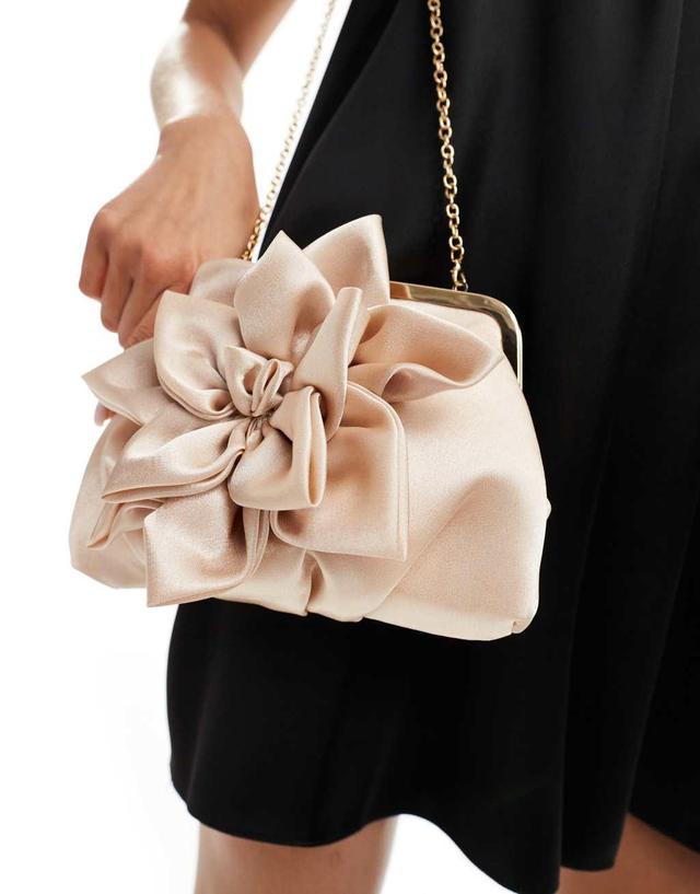 True Decadence satin flower crossbody bag in blush  Product Image