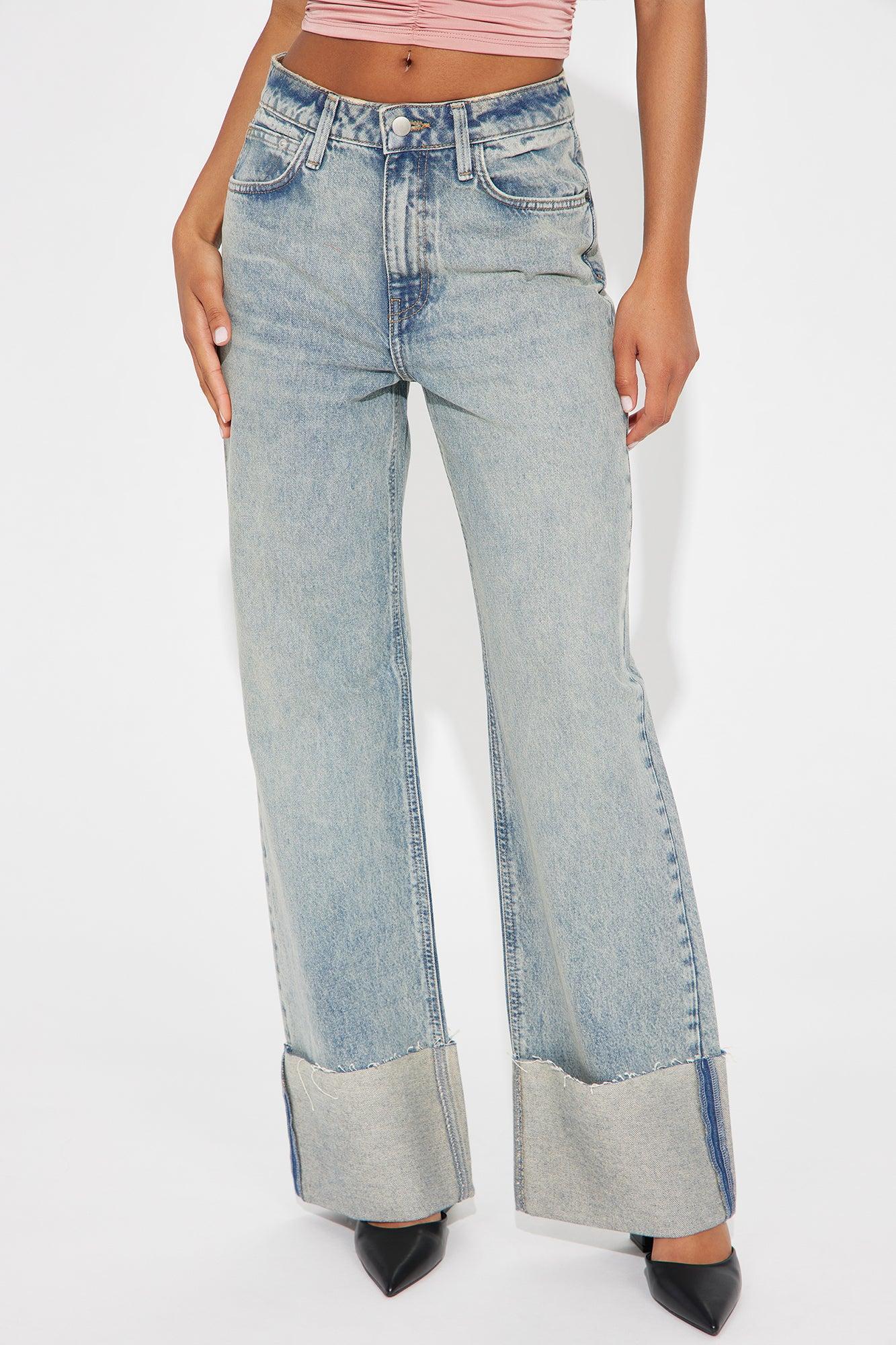 Jeanine Cuffed Wide Leg Jeans - Vintage Wash Product Image