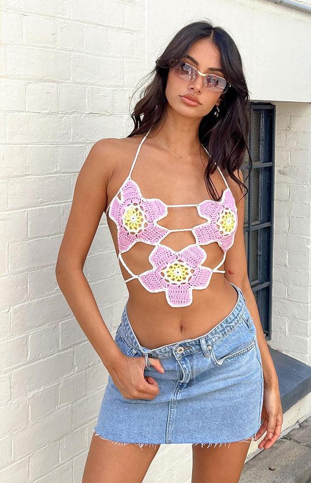 Starboy Pink Halter Crochet Top Product Image