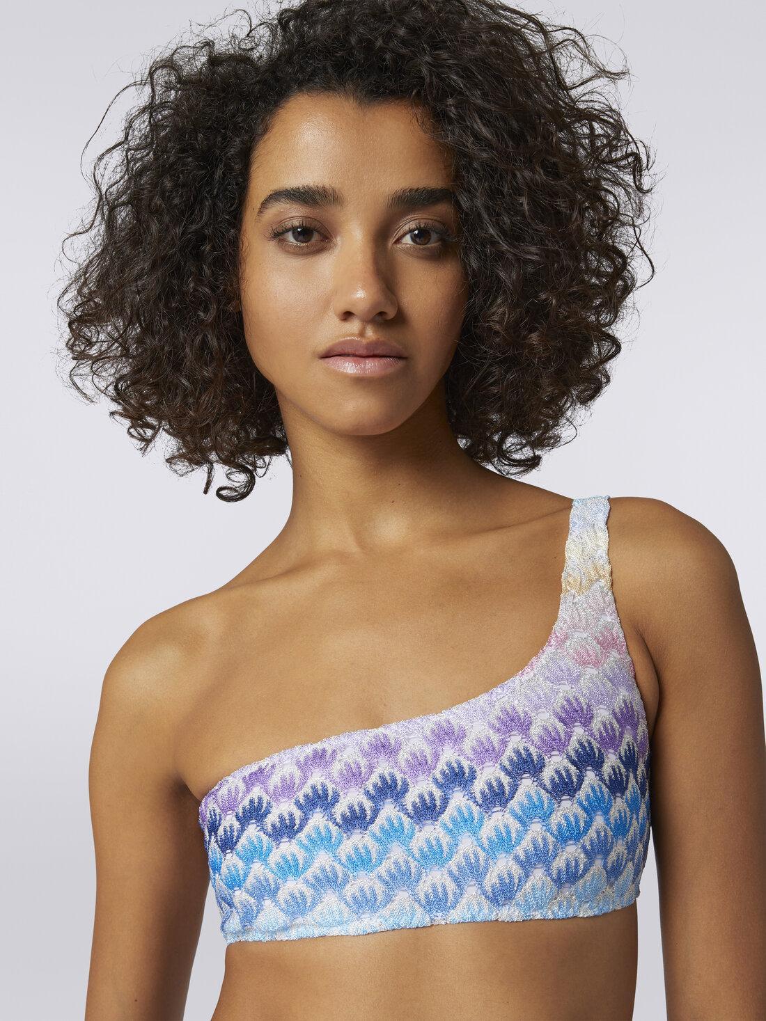 Dégradé lace-effect one-shoulder bikini with lurex Blue | Missoni Product Image