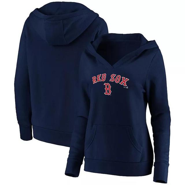 Womens Fanatics Branded Boston Red Sox Core Team Lockup V-Neck Pullover Hoodie Blue Product Image