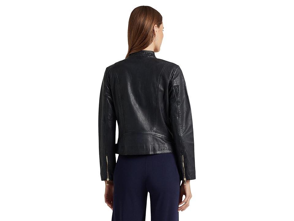 Lauren Ralph Lauren Tumbled Leather Moto Jacket Women's Jacket Product Image