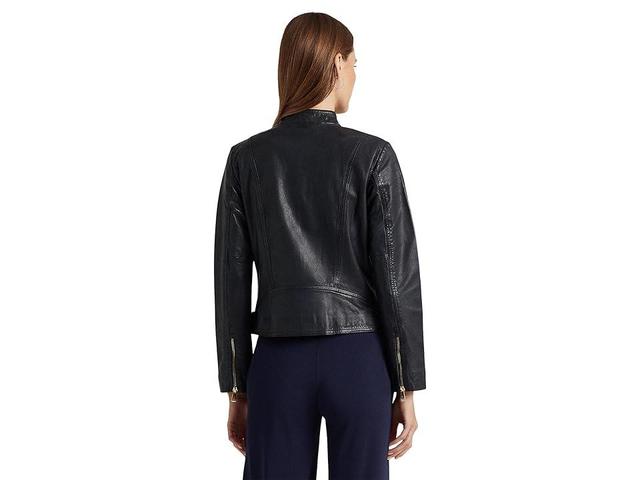 LAUREN Ralph Lauren Tumbled Leather Moto Jacket Women's Jacket Product Image