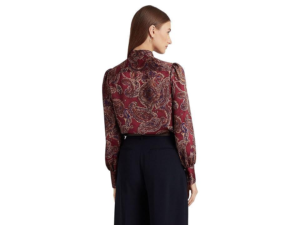 LAUREN Ralph Lauren Klaryce Long Sleeve Blouse (Burgundy Multi) Women's Clothing Product Image