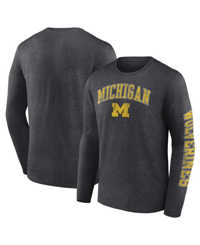 Mens Fanatics Heather Charcoal Michigan Wolverines Distressed Arch Over Logo Long Sleeve T-shirt Product Image