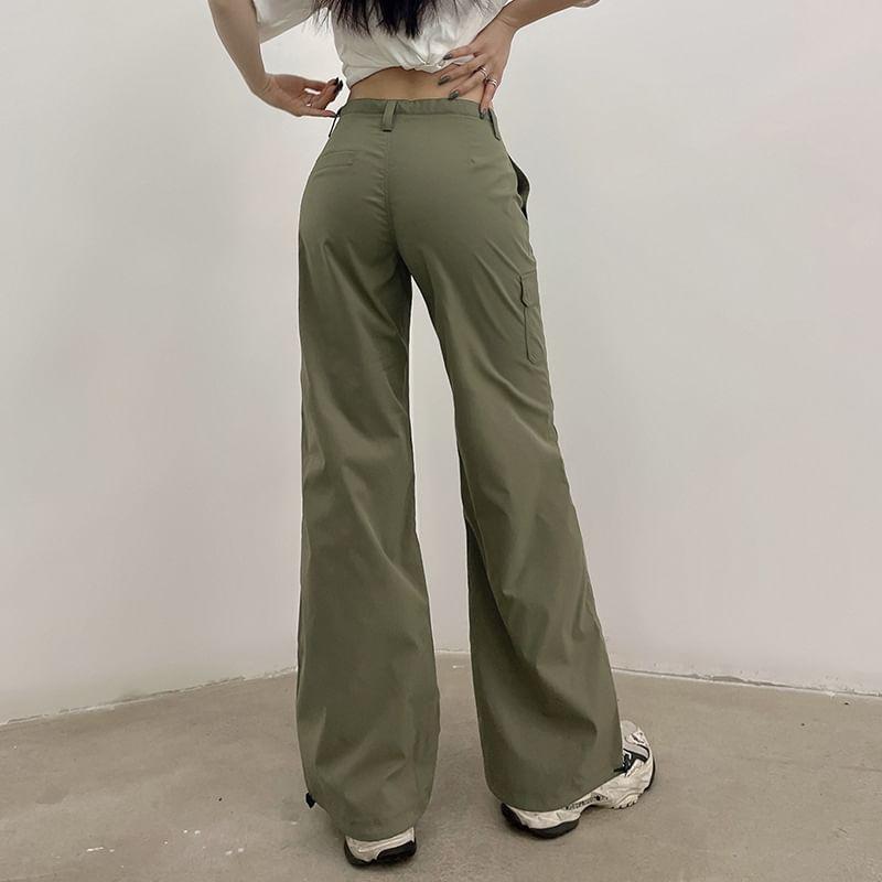 Low Rise Plain Flared Cargo Pants Product Image