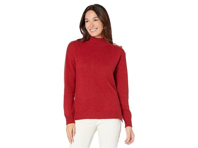 Elliott Lauren Need For Tweed Mock Neck Sweater with Button Detail On Shoulder (Scarlet) Women's Clothing Product Image