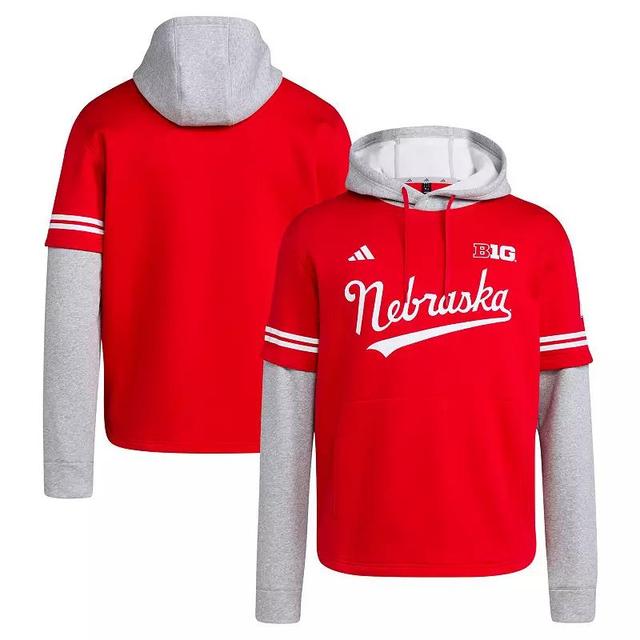 Mens adidas Scarlet Nebraska Huskers Pullover Baseball Jersey Hoodie Product Image