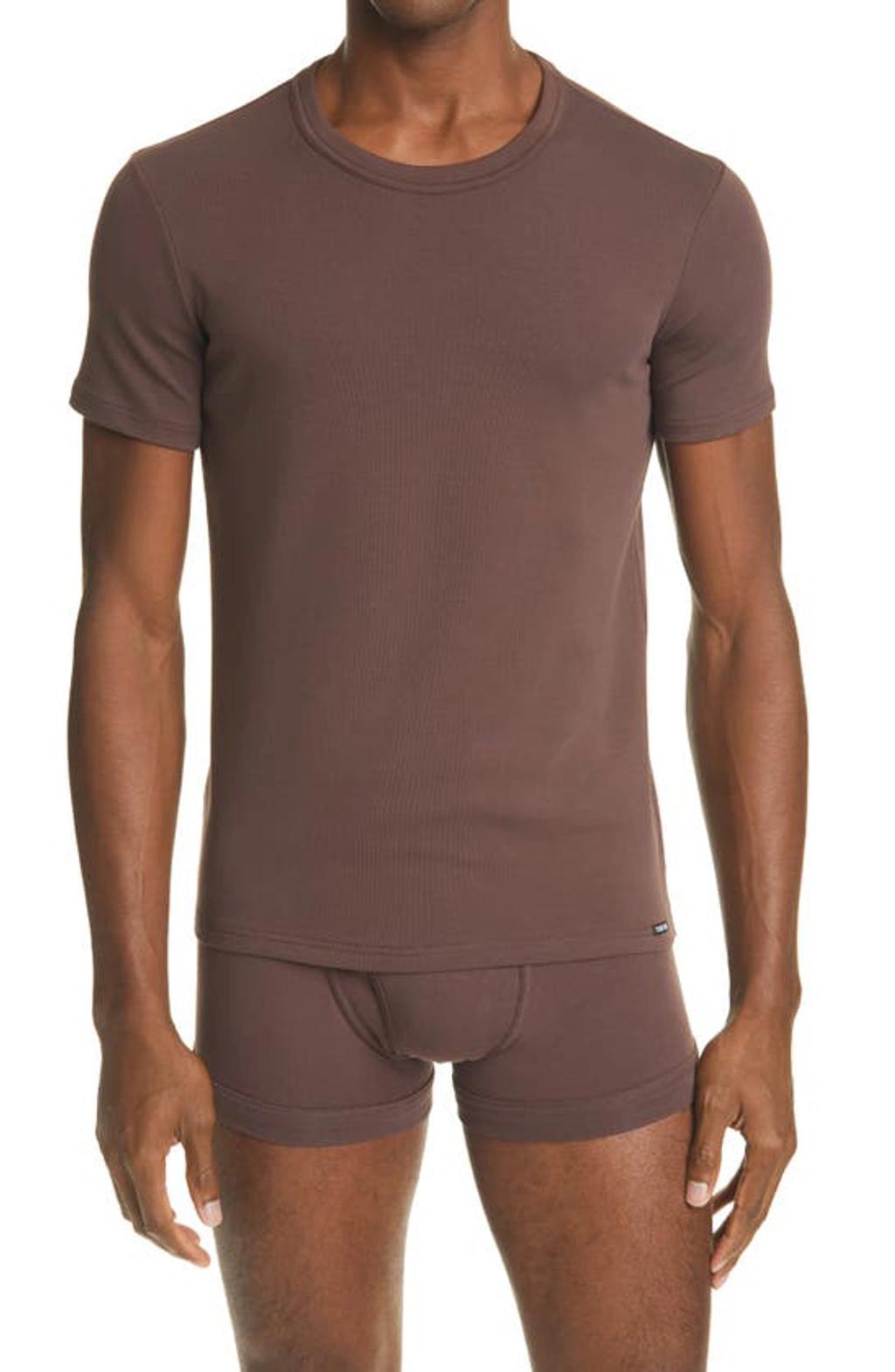 Cotton Jersey Crewneck T-shirt In Brown Product Image