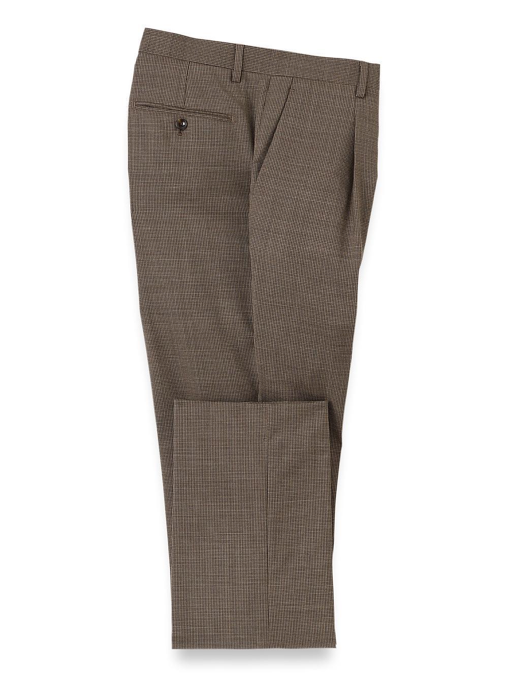 Wool Stretch Micro Check Single Pleat Suit Pants - Light Brown Product Image