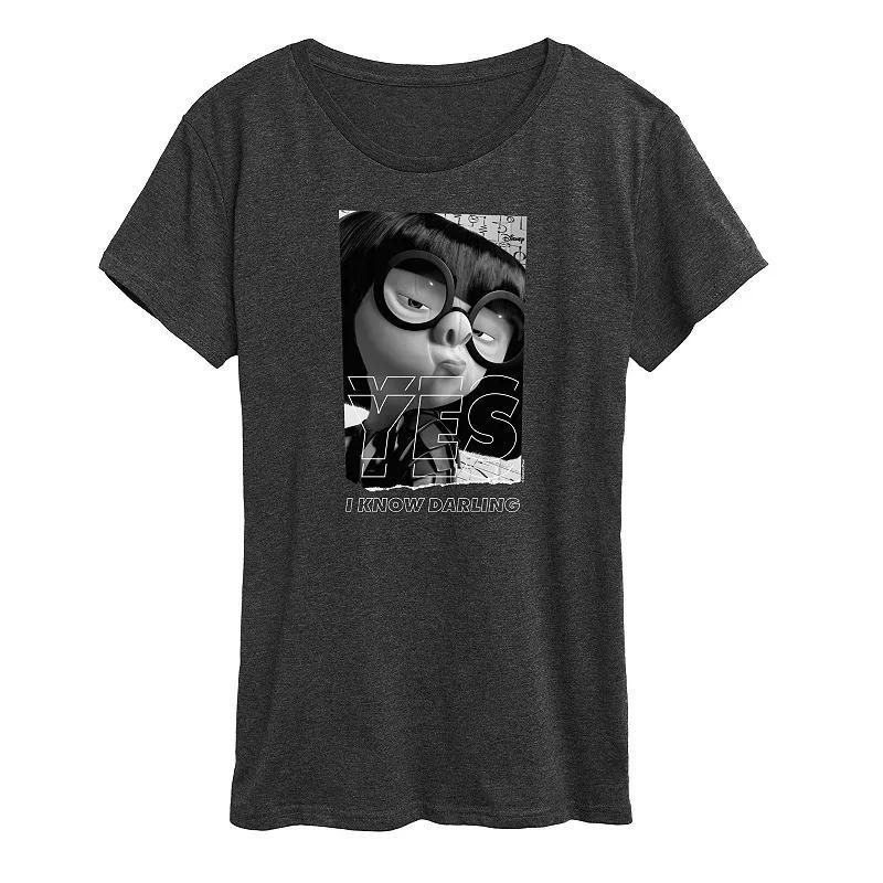 Disney / Pixars The Incredibles Edna Womens Yes Darling Graphic Tee Grey Dark Red product image