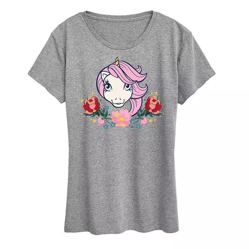 Plus My Little Pony Floral Head Graphic Tee, Womens Grey Gray Product Image