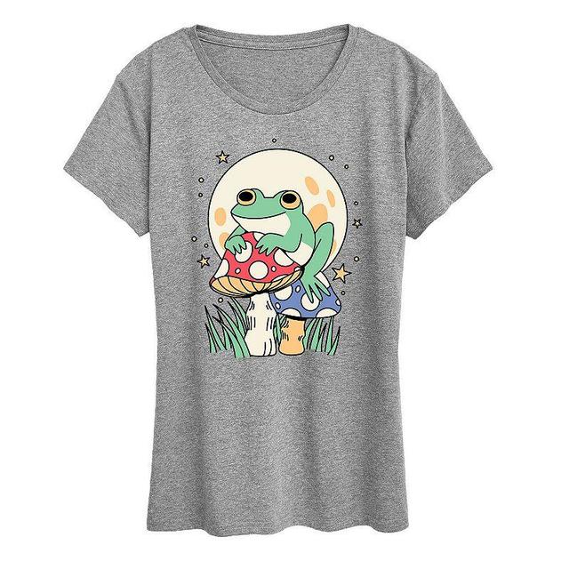 Womens Frog And Mushrooms Graphic Tee, Girls Grey Gray Product Image