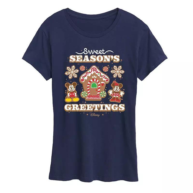 Disneys Mickey & Minnie Mouse Womens Sweet Seasons Greetings Graphic Tee Blue Product Image