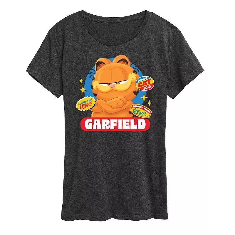 Womens The Garfield Movie Stickers Graphic Tee Grey Gray Product Image