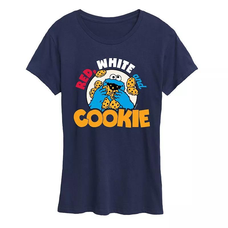 Womens Sesame Street Cookie Monster Red White Graphic Tee Blue Product Image