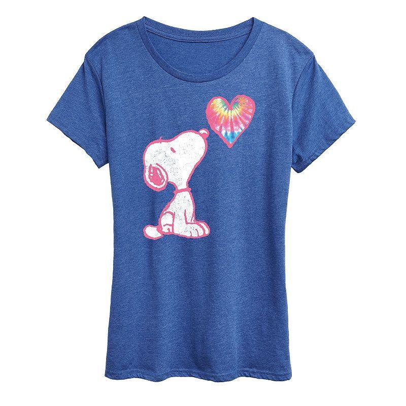 Womens Peanuts Pastel Rainbow Heart Graphic Tee, Girls Grey Royal Blue Product Image