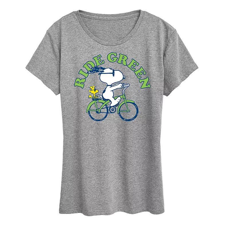 Womens Peanuts Snoopy & Woodstock Ride Green Graphic Tee Product Image