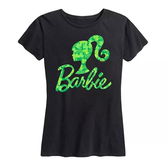 Womens Barbie Logo Shamrock Pattern Graphic Tee Grey Green Product Image