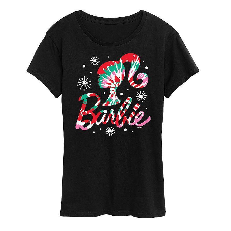 Womens Barbie Holiday Tie Dye Logo Graphic Tee Black Product Image