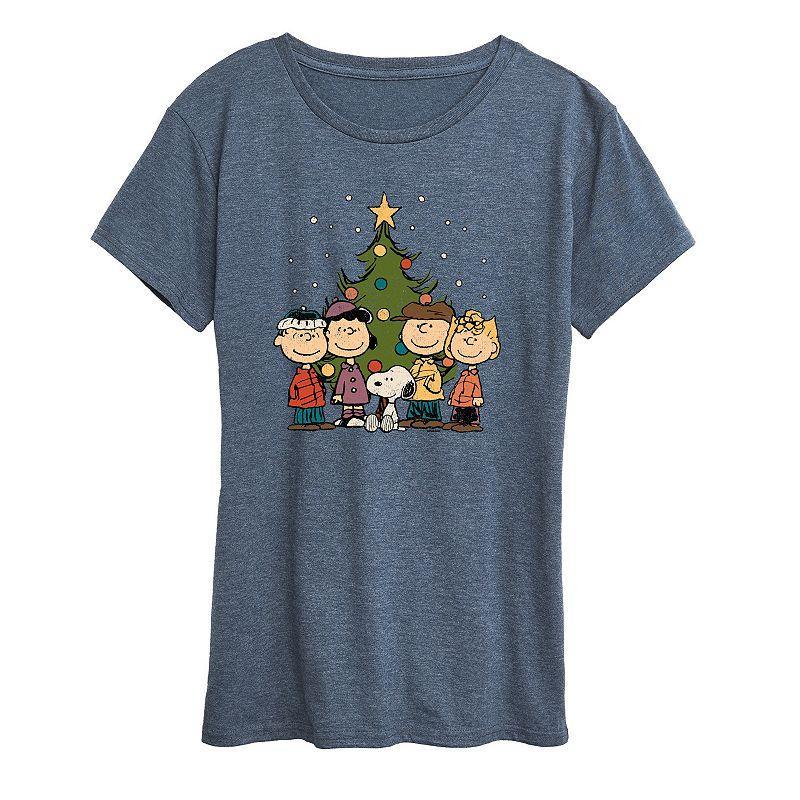 Womens Peanuts Christmas Group Graphic Tee Grey Gray Product Image