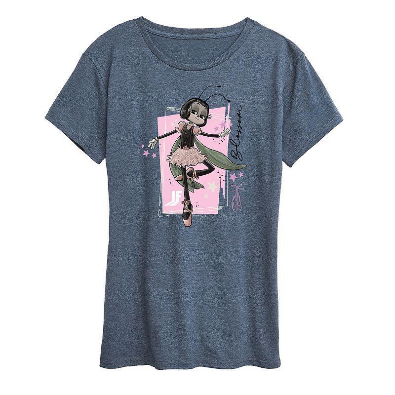 Womens IF Movie Blossom Sketchbook Graphic Tee Grey Royal Blue Product Image