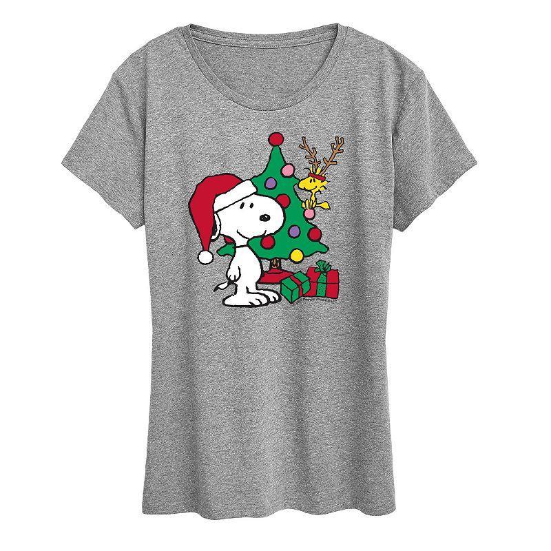 Womens Peanuts Snoopy & Woodstock Happy Holidays Graphic Tee, Girls Grey Gray Product Image