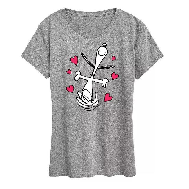 Womens Peanuts Snoopy Dancing Hearts Graphic Tee Grey Royal Blue Product Image