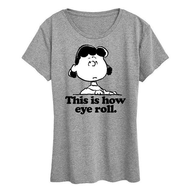 Womens Peanuts Lucy This Is How Eye Roll Graphic Tee Grey Red Product Image