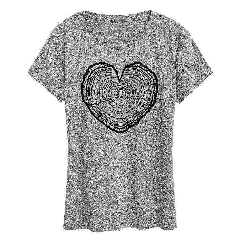 Womens Tree Cross Section Heart Graphic Tee Dark Grey Product Image