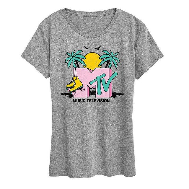 Womens MTV Malibu Roller Skate Graphic Tee Grey Gray Product Image