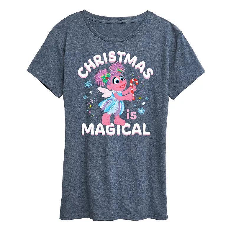 Womens Sesame Street Christmas Magical Graphic Tee, Girls Grey Blue Product Image