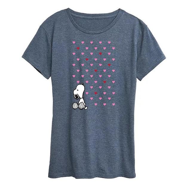 Womens Peanuts Valentine Snoopy Hearts Graphic Tee Product Image