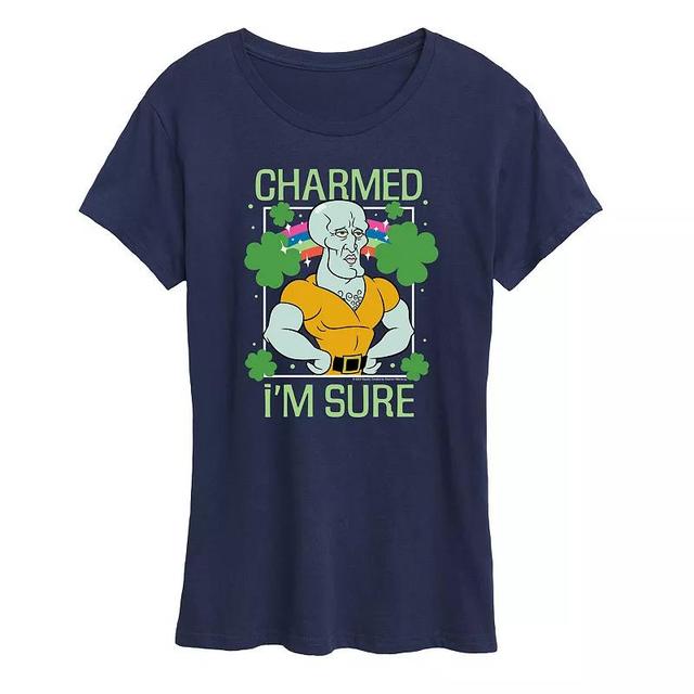 Womens SpongeBob SquarePants Charmed Im Sure Graphic Tee Dark Grey Product Image