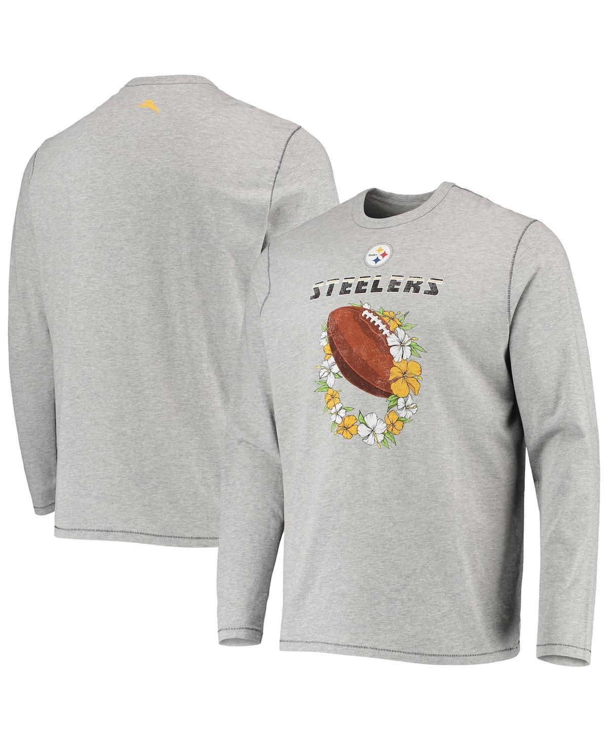 Mens Tommy Bahama Heathered Gray Pittsburgh Steelers Sport Lei Pass Long Sleeve T-shirt Product Image