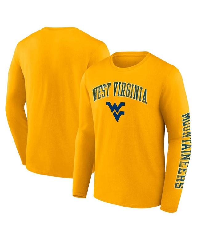 Mens Fanatics Gold West Virginia Mountaineers Distressed Arch Over Logo Long Sleeve T-shirt Product Image