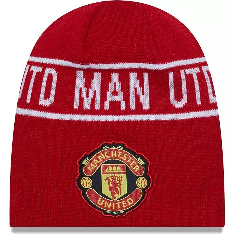 Mens New Era Red Manchester United Wordmark Skull Knit Hat Product Image