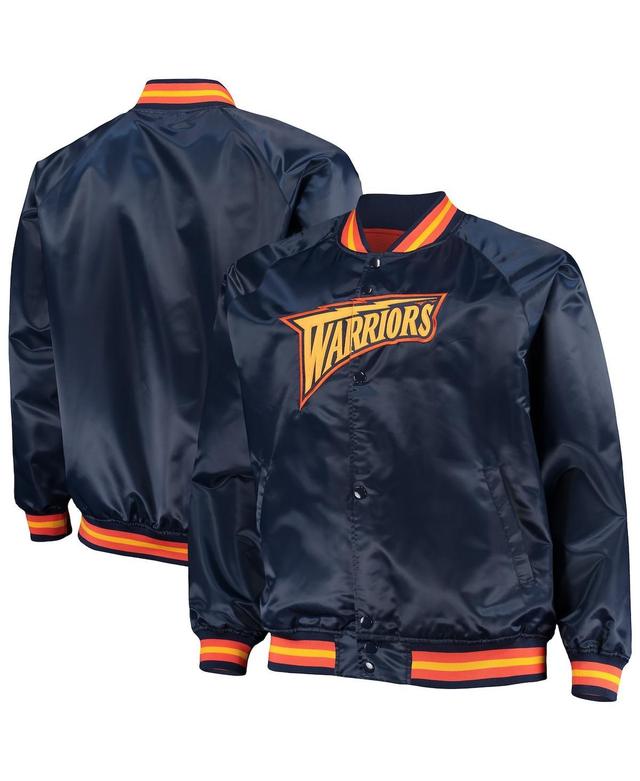 Mens Mitchell & Ness Golden State Warriors Big & Tall Hardwood Classics Raglan Satin Full-Snap Jacket Blue Product Image