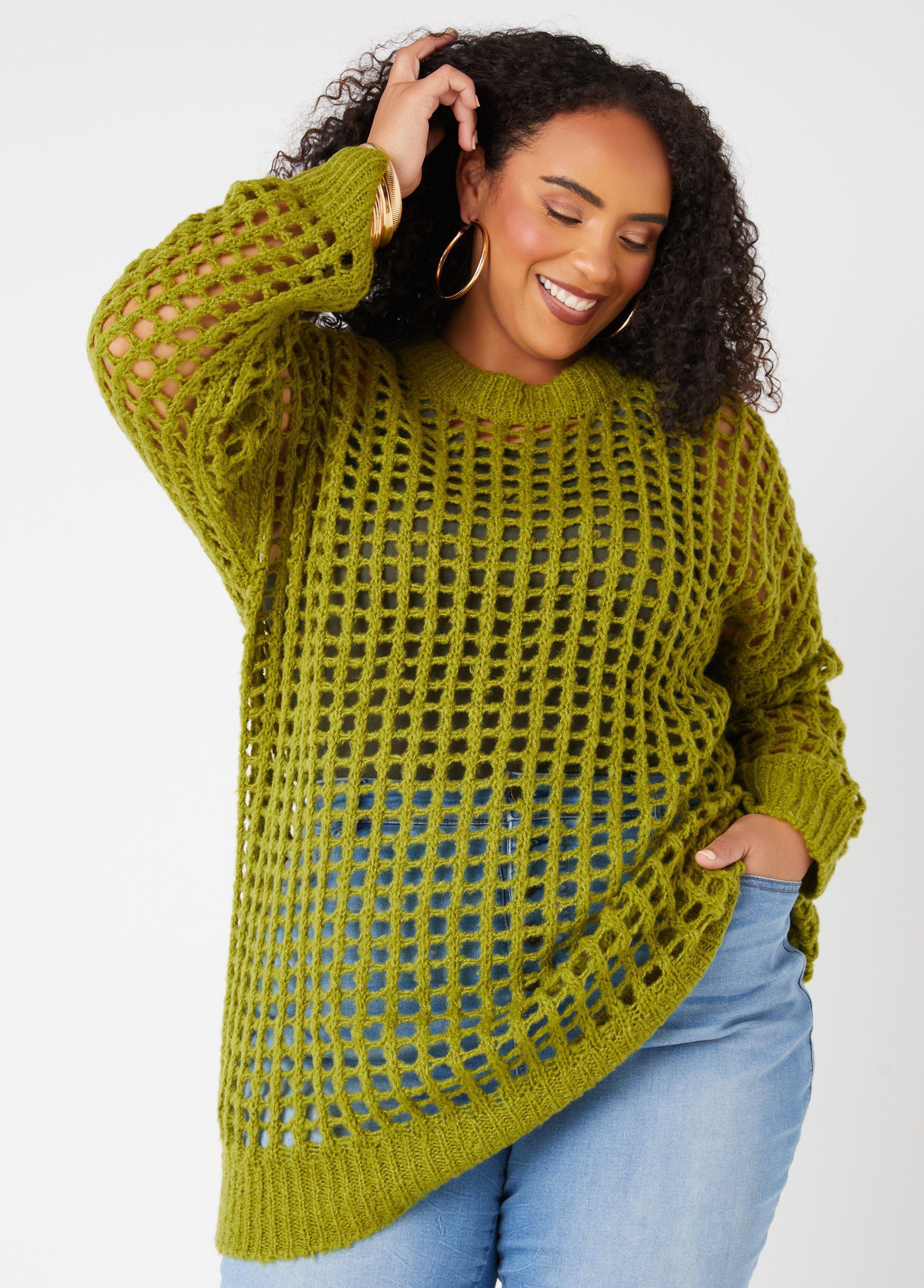 Plus Size Open Knit Sweater Ashley Stewart Product Image